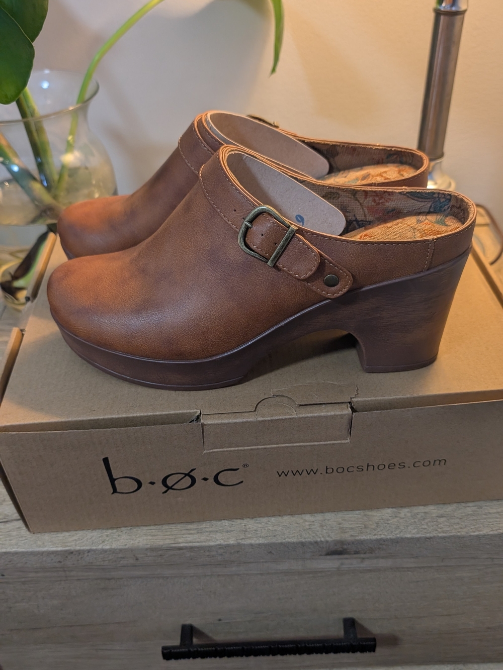 b.o.c. Women’s Brown Leather Clog Mules with Buckle
